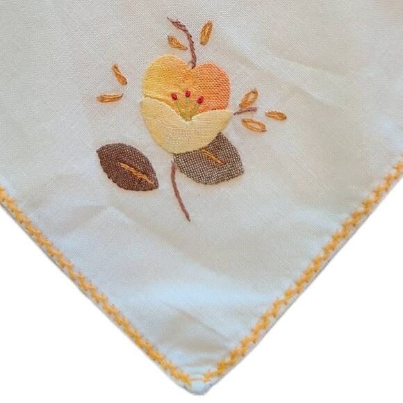 Set of 4 Vintage Hand-Embroidered Floral Table Napkins | 10" Fall Decor - Picture 8 of 9